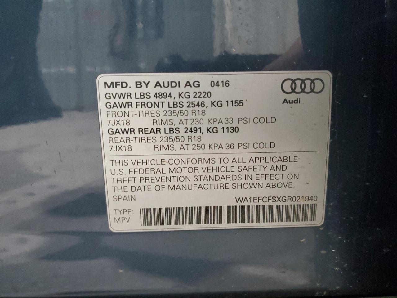 WA1EFCFSXGR021940 2016 Audi Q3 Premium Plus