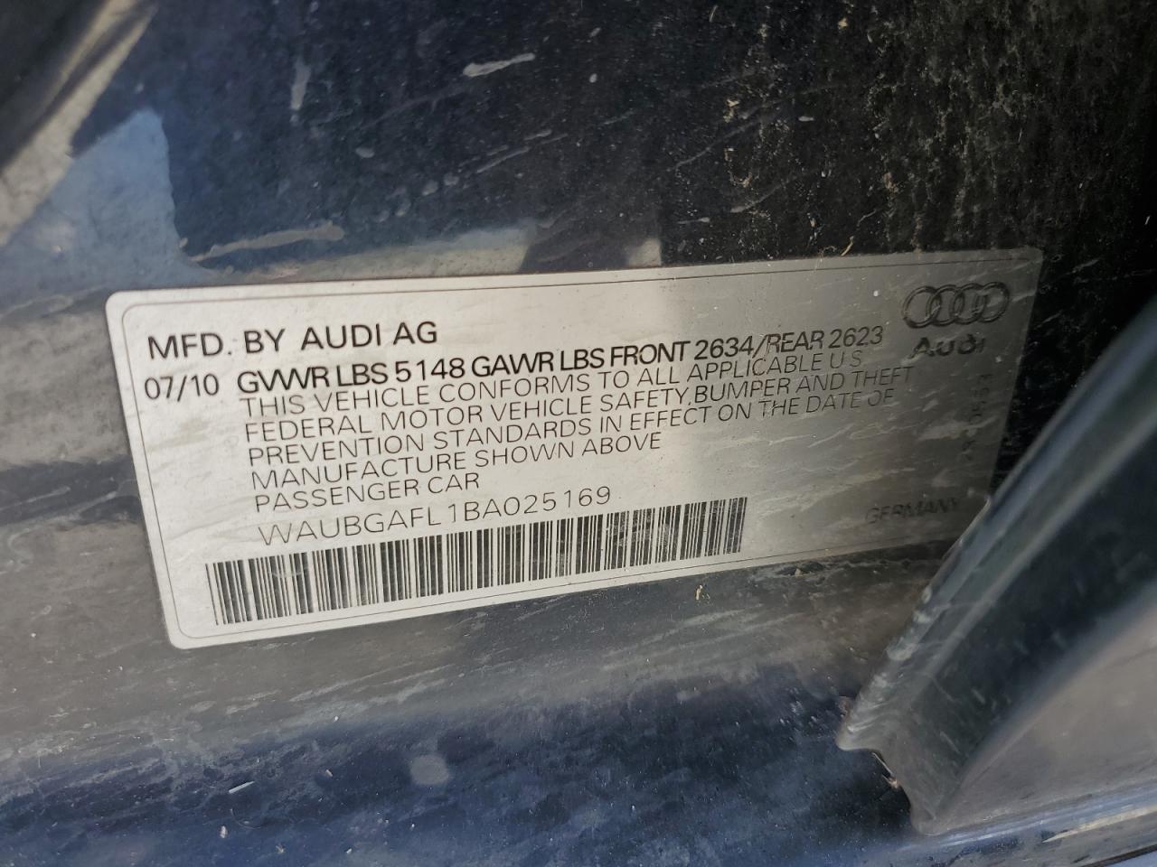 WAUBGAFL1BA025169 2011 Audi S4 Premium Plus