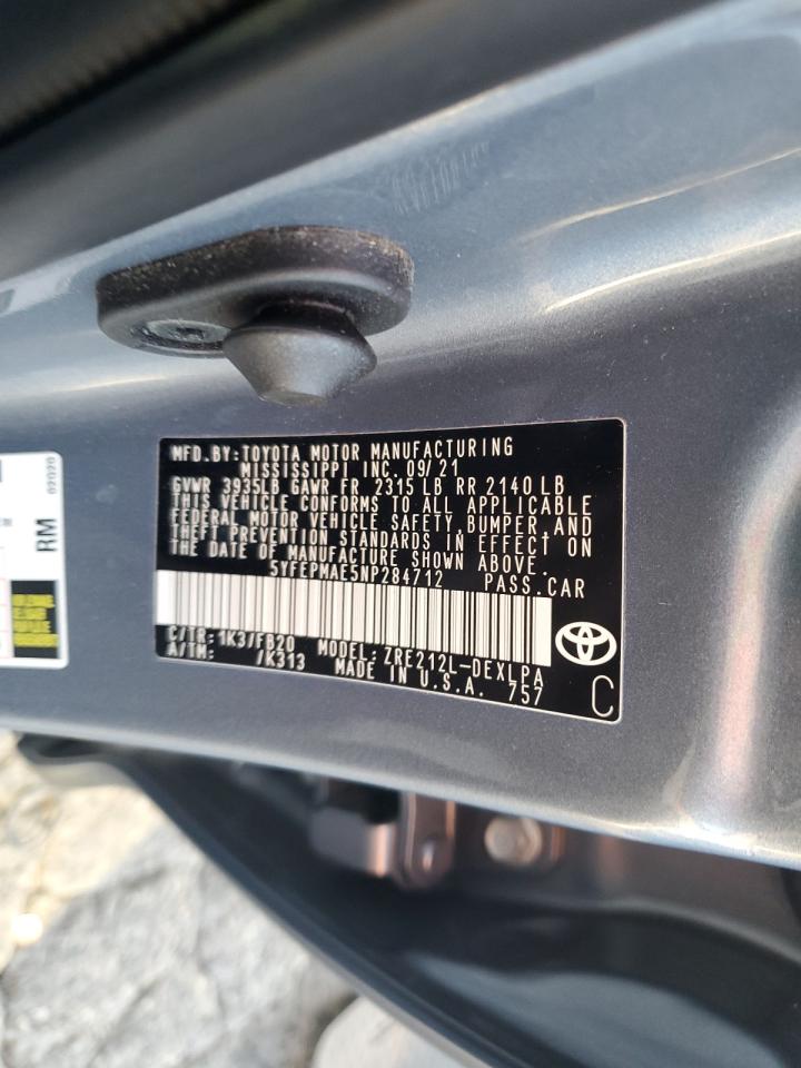 5YFEPMAE5NP284712 2022 Toyota Corolla Le