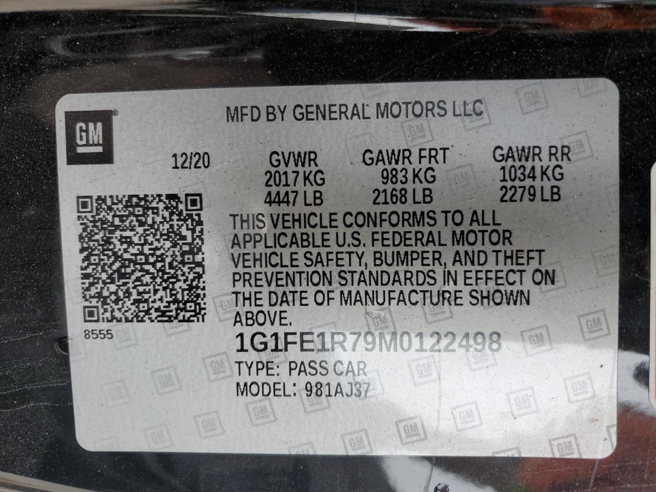 1G1FE1R79M0122498 2021 Chevrolet Camaro Lz