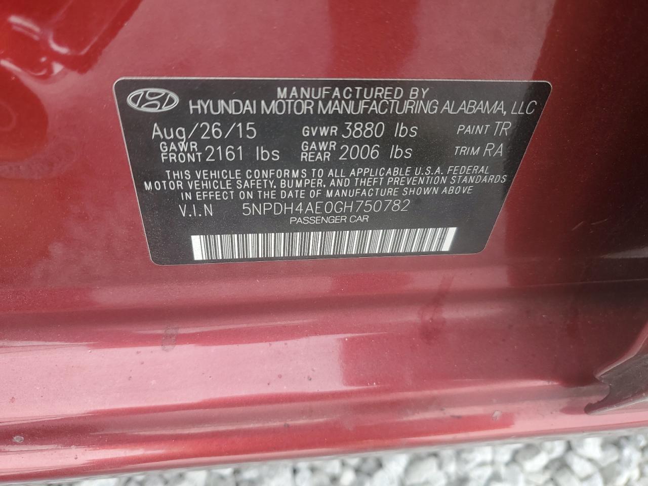 5NPDH4AE0GH750782 2016 Hyundai Elantra Se