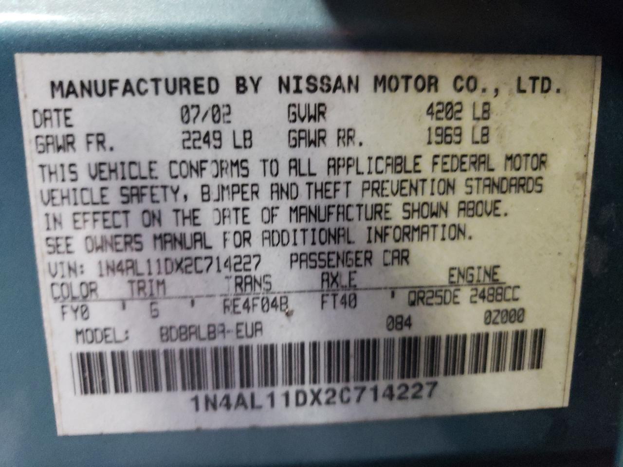 1N4AL11DX2C714227 2002 Nissan Altima Base