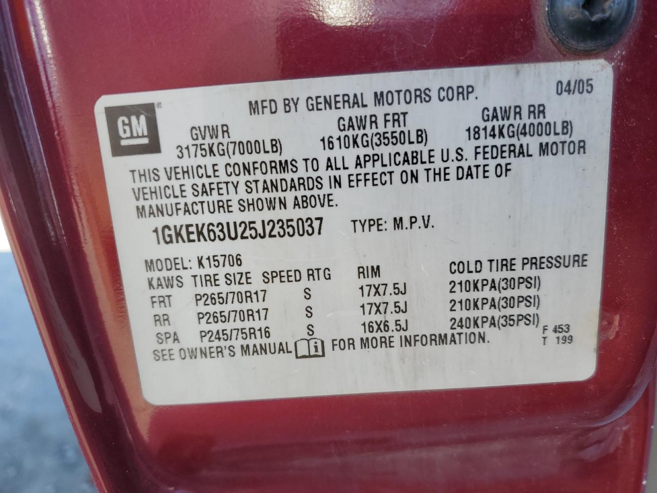 1GKEK63U25J235037 2005 GMC Yukon Denali