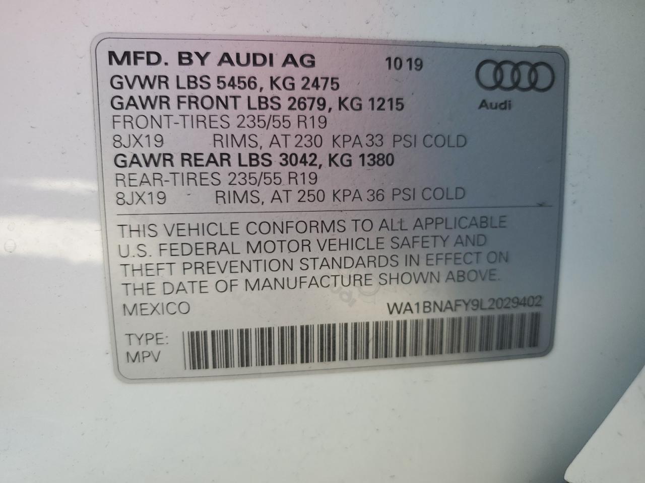 WA1BNAFY9L2029402 2020 Audi Q5 Premium Plus