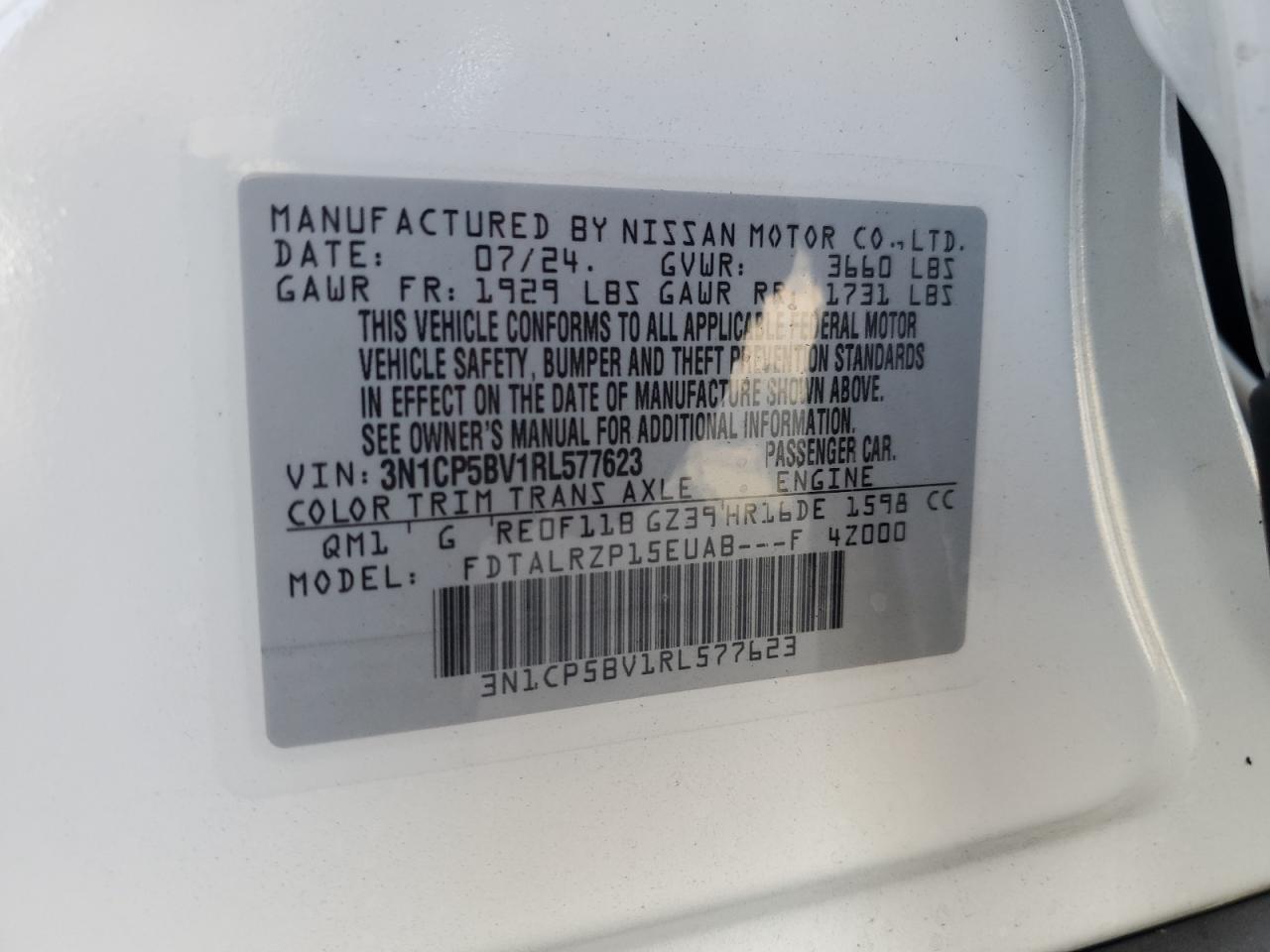 3N1CP5BV1RL57Y623 2024 Nissan Kicks S