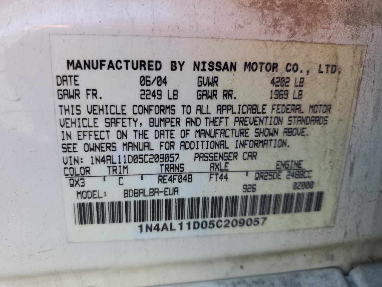 1N4AL11D05C209057 2005 Nissan Altima S