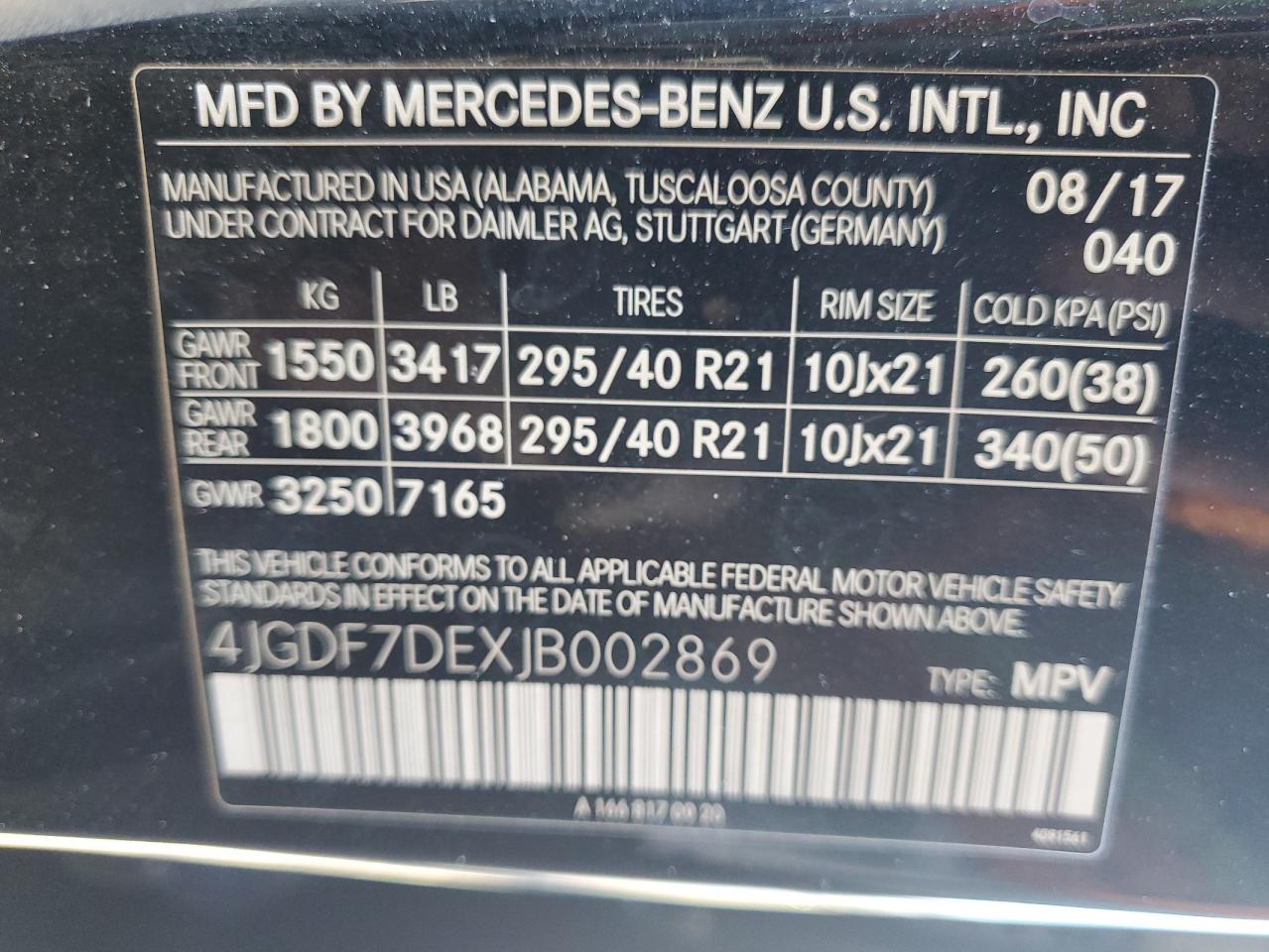 4JGDF7DEXJB002869 2018 Mercedes-Benz Gls 550 4Matic