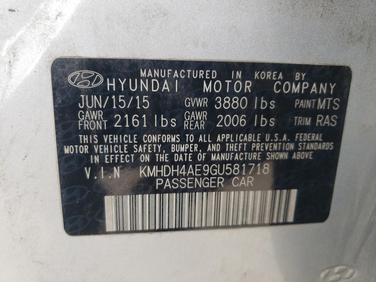 KMHDH4AE9GU581718 2016 Hyundai Elantra Se