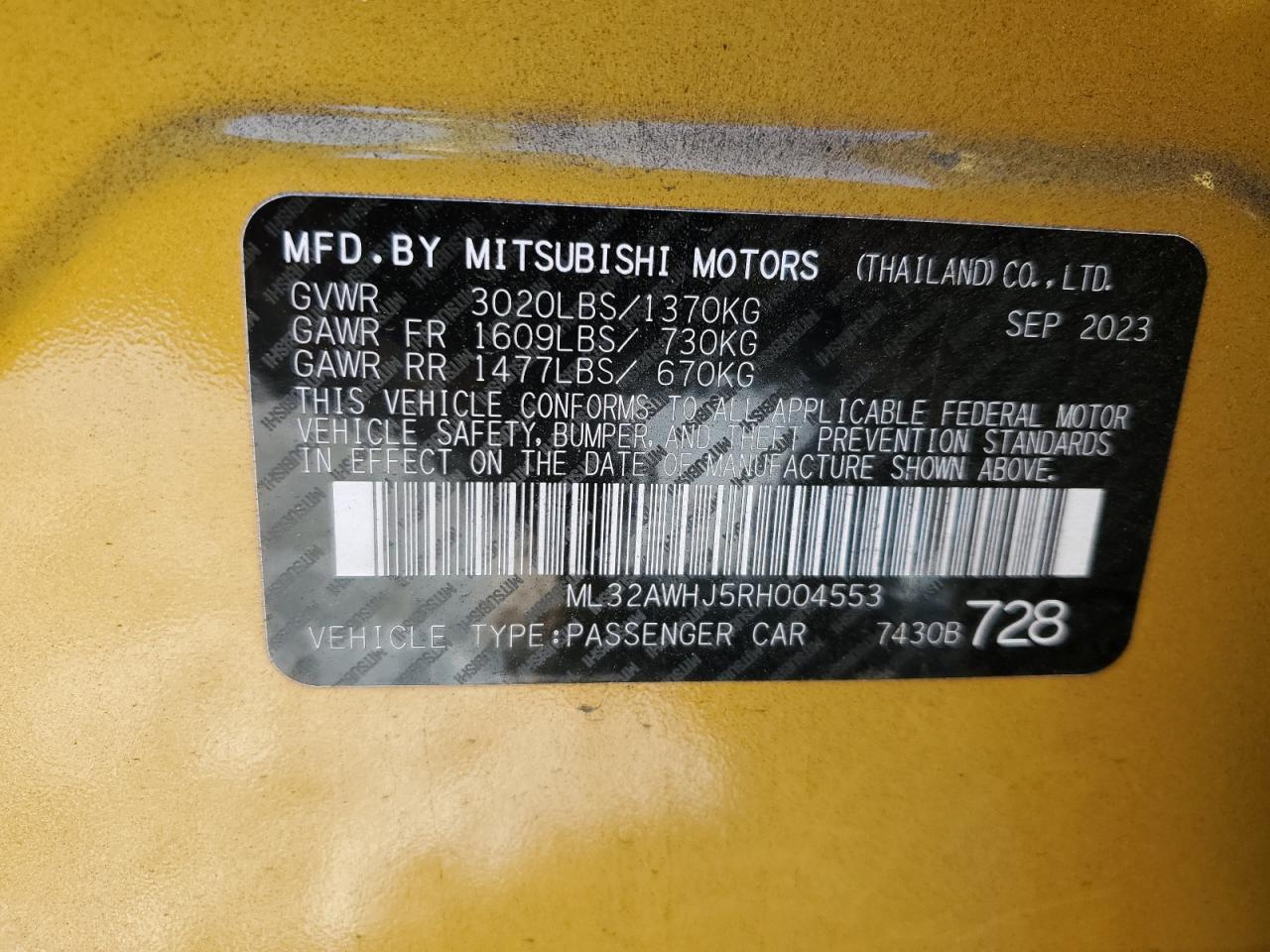 2024 Mitsubishi Mirage Se VIN: ML32AWHJ5RH004553 Lot: 81929384