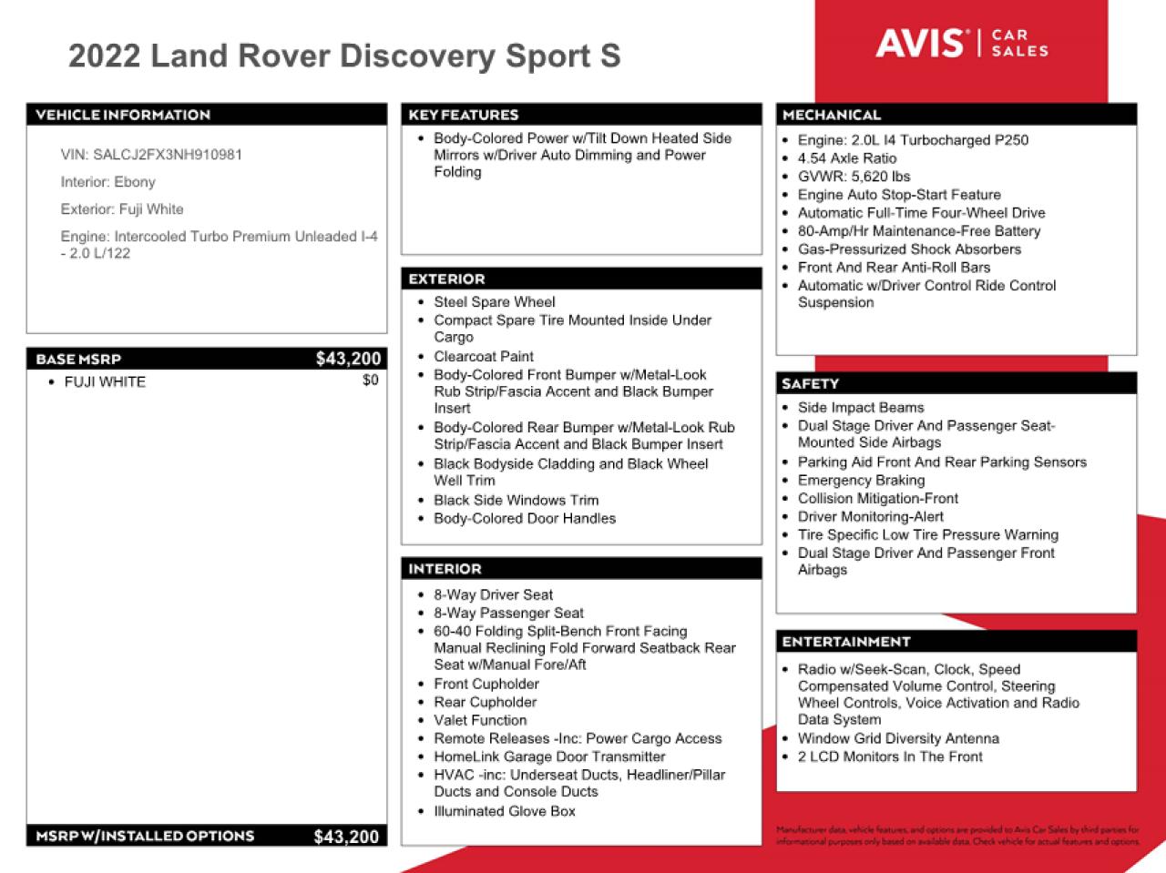 SALCJ2FX3NH910981 2022 Land Rover Discovery Sport S