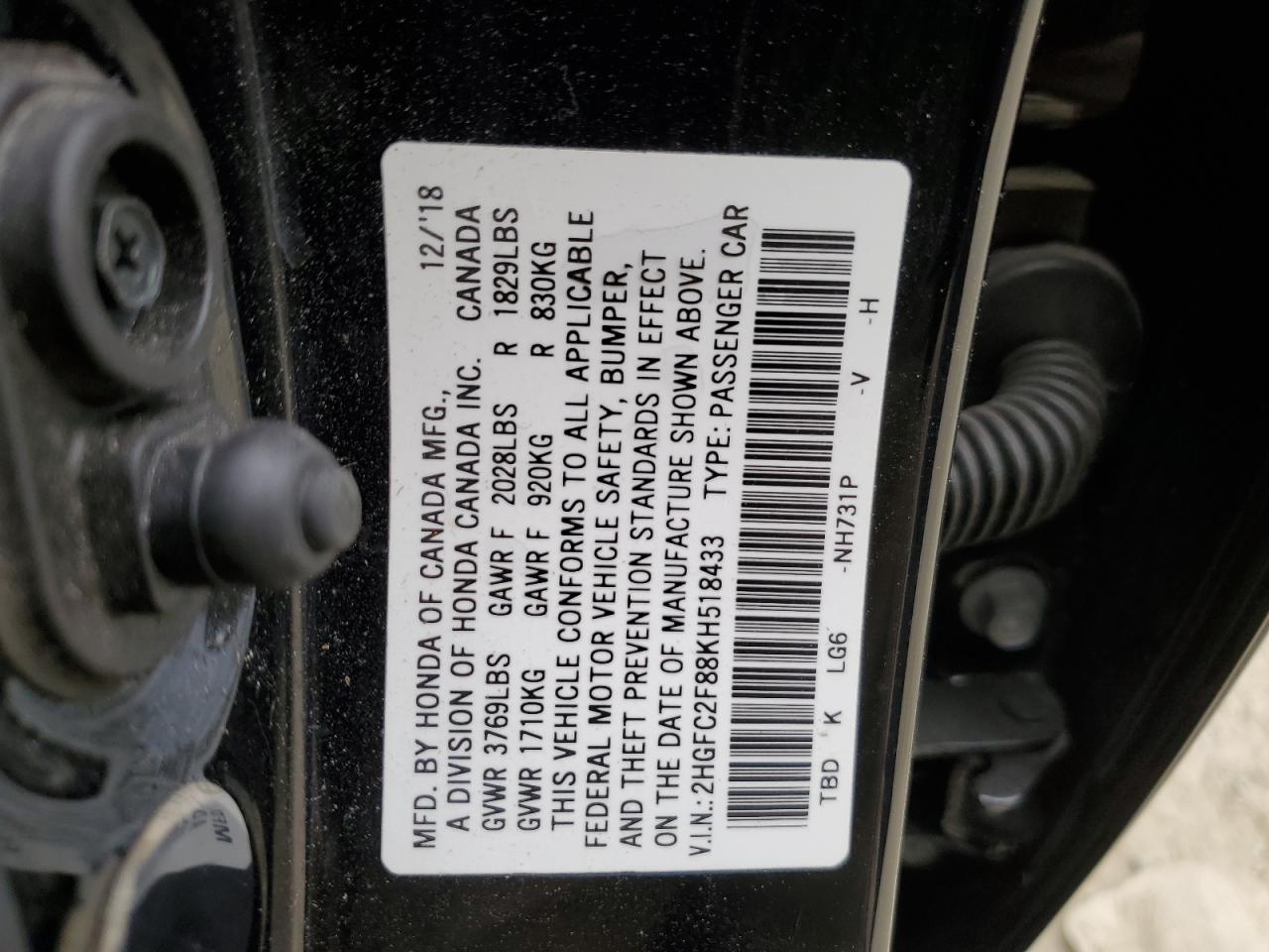 2HGFC2F88KH518433 2019 Honda Civic Sport