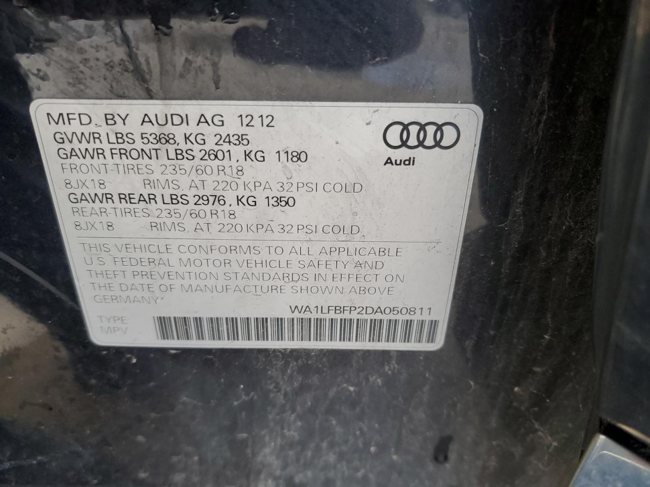 WA1LFBFP2DA050811 2013 Audi Q5 Premium Plus