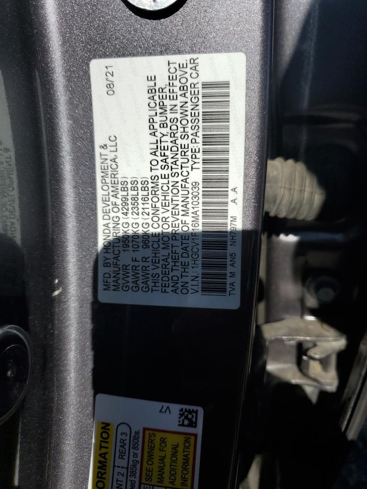 2021 Honda Accord Lx VIN: 1HGCV1F16MA103039 Lot: 82166374