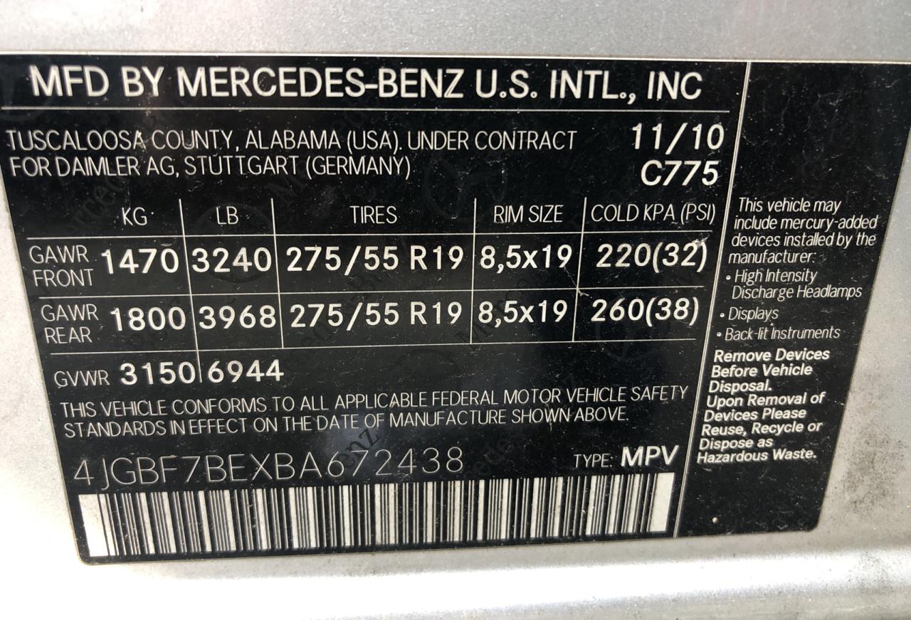 4JGBF7BEXBA672438 2011 Mercedes-Benz Gl 450 4Matic