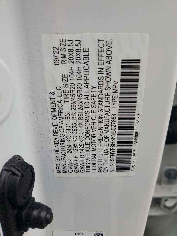 5FNYF8H58NB027858 2022 Honda Passport Exl