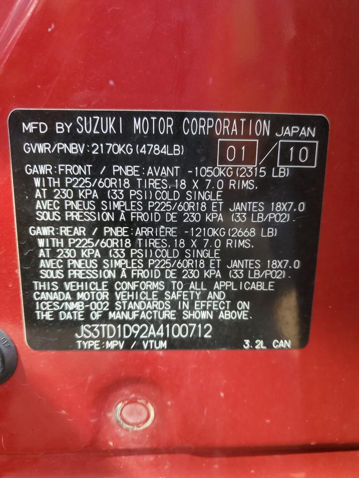 JS3TD1D92A4100712 2010 Suzuki Grand Vitara Jlx