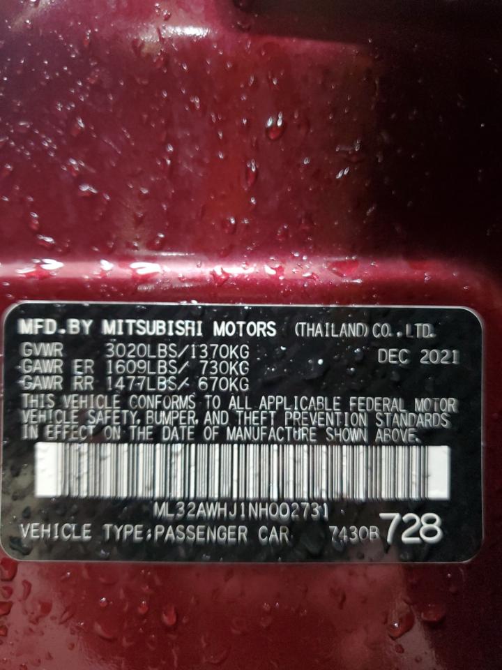 2022 Mitsubishi Mirage Se VIN: ML32AWHJ1NH002731 Lot: 82406014