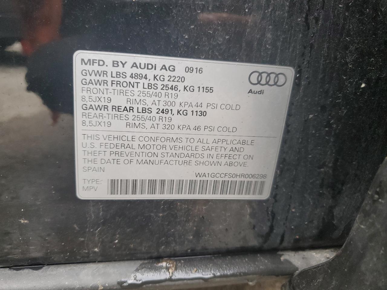 WA1GCCFS0HR006298 2017 Audi Q3 Prestige