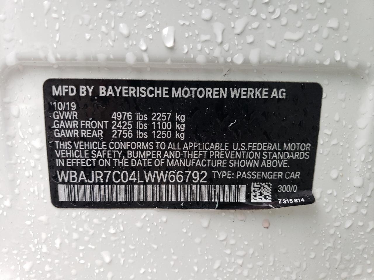 WBAJR7C04LWW66792 2020 BMW 530 Xi