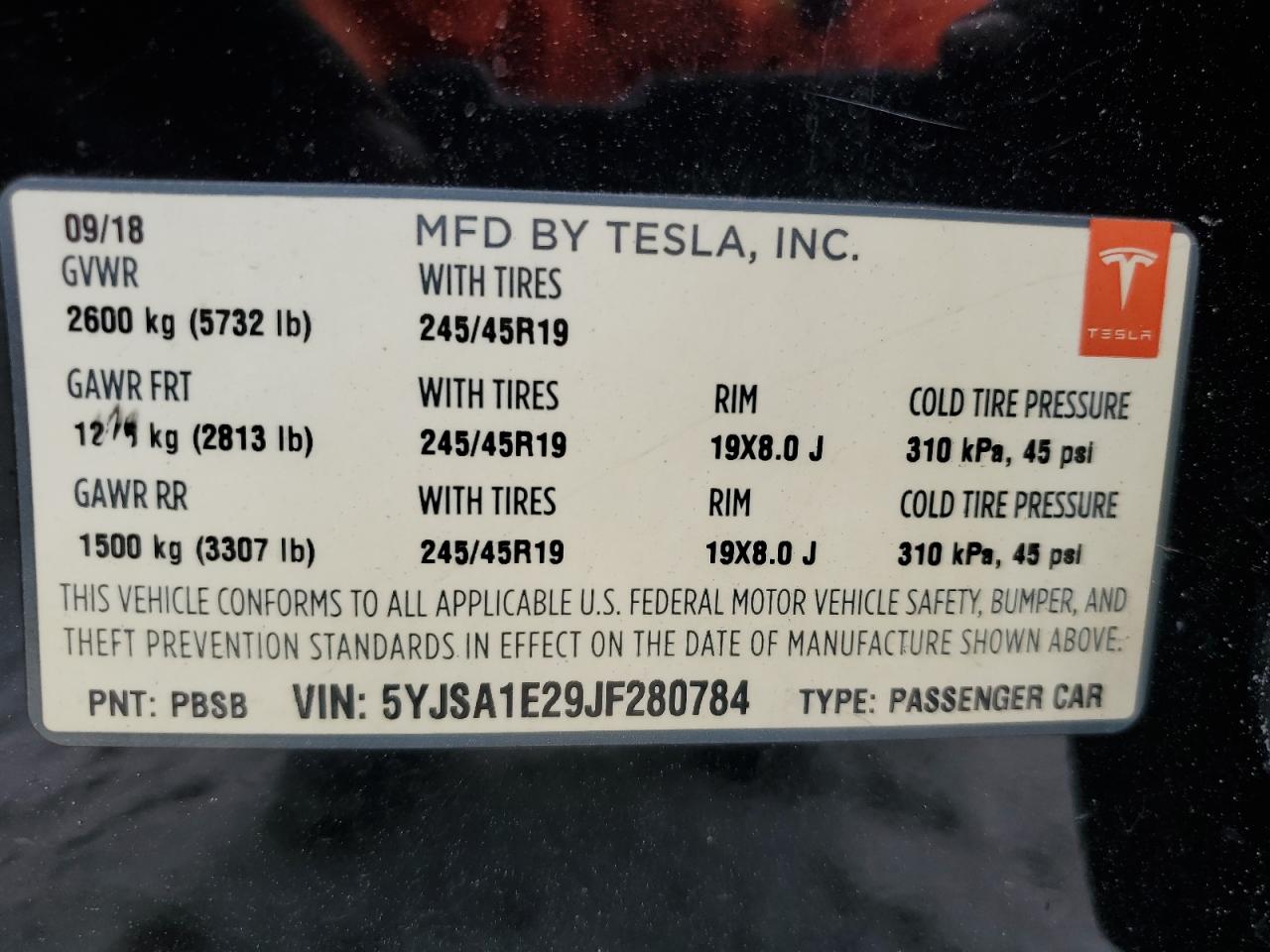 5YJSA1E29JF280784 2018 Tesla Model S