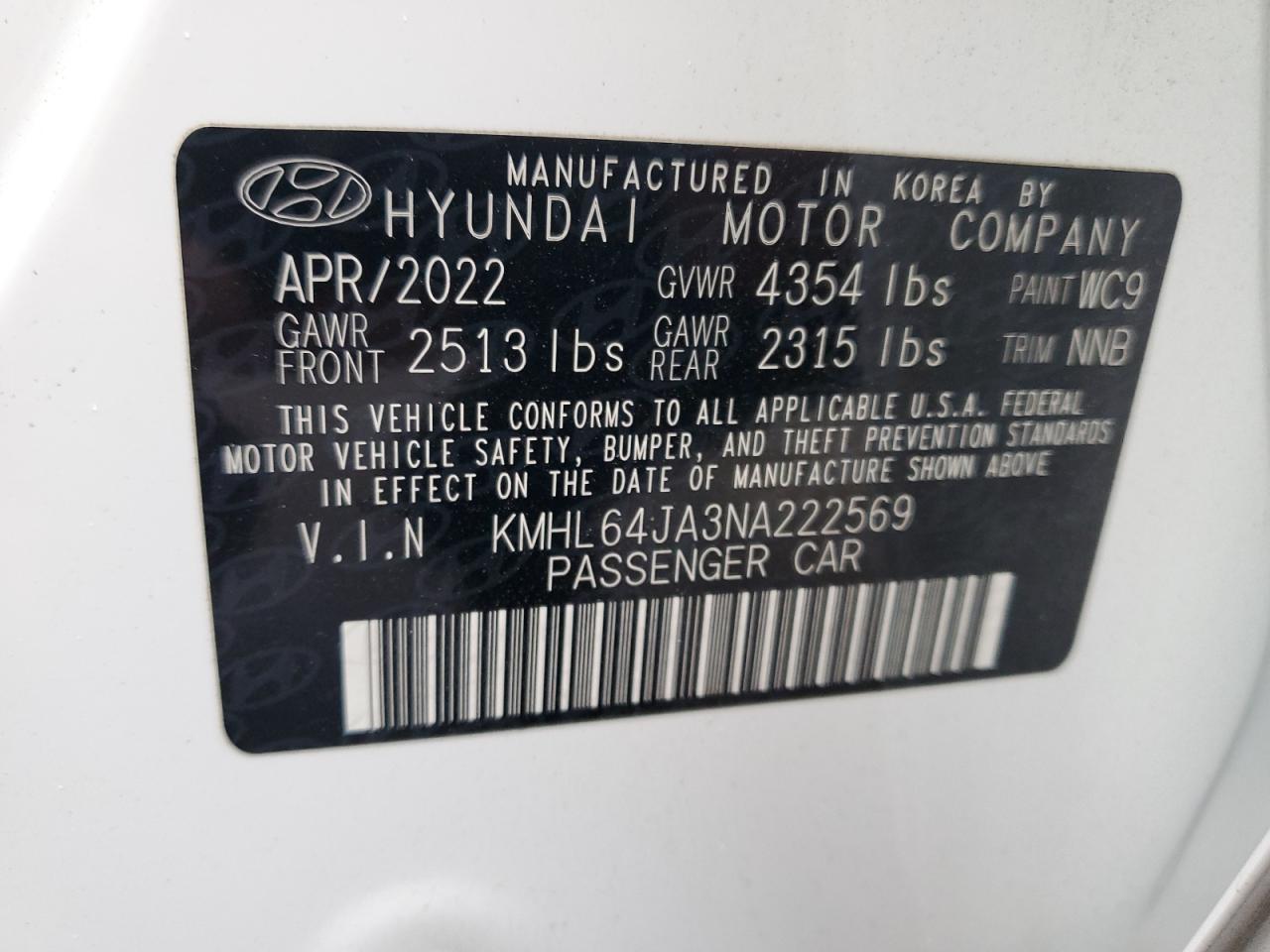 2022 Hyundai Sonata Sel VIN: KMHL64JA3NA222569 Lot: 81414064