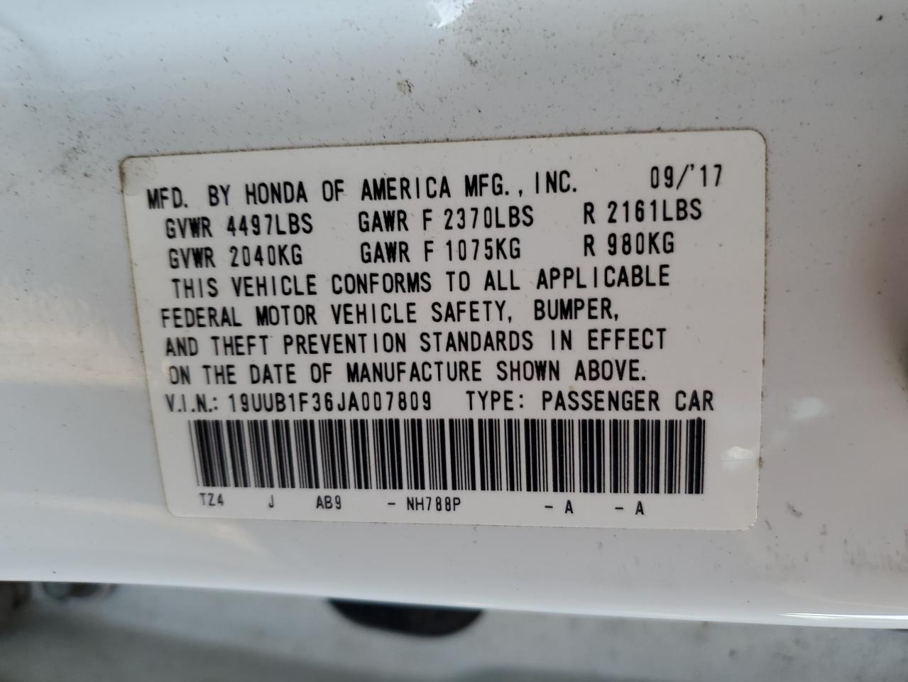 19UUB1F36JA007809 2018 Acura Tlx