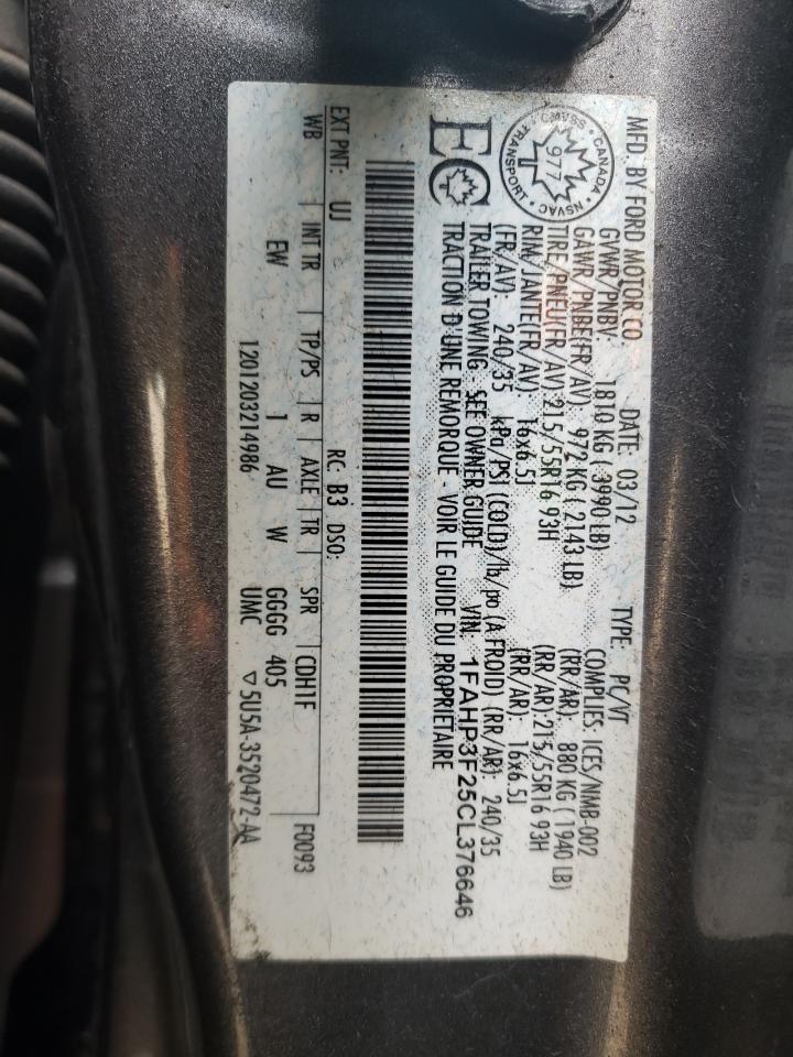 1FAHP3F25CL376646 2012 Ford Focus Se