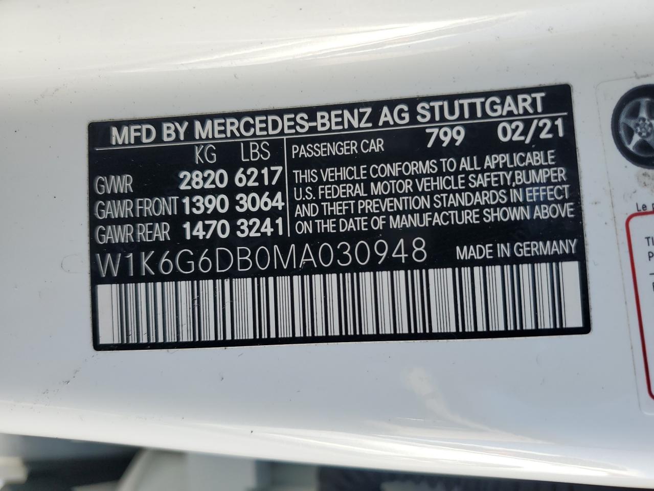 2021 Mercedes-Benz S 500 4Matic VIN: W1K6G6DB0MA030948 Lot: 81117074