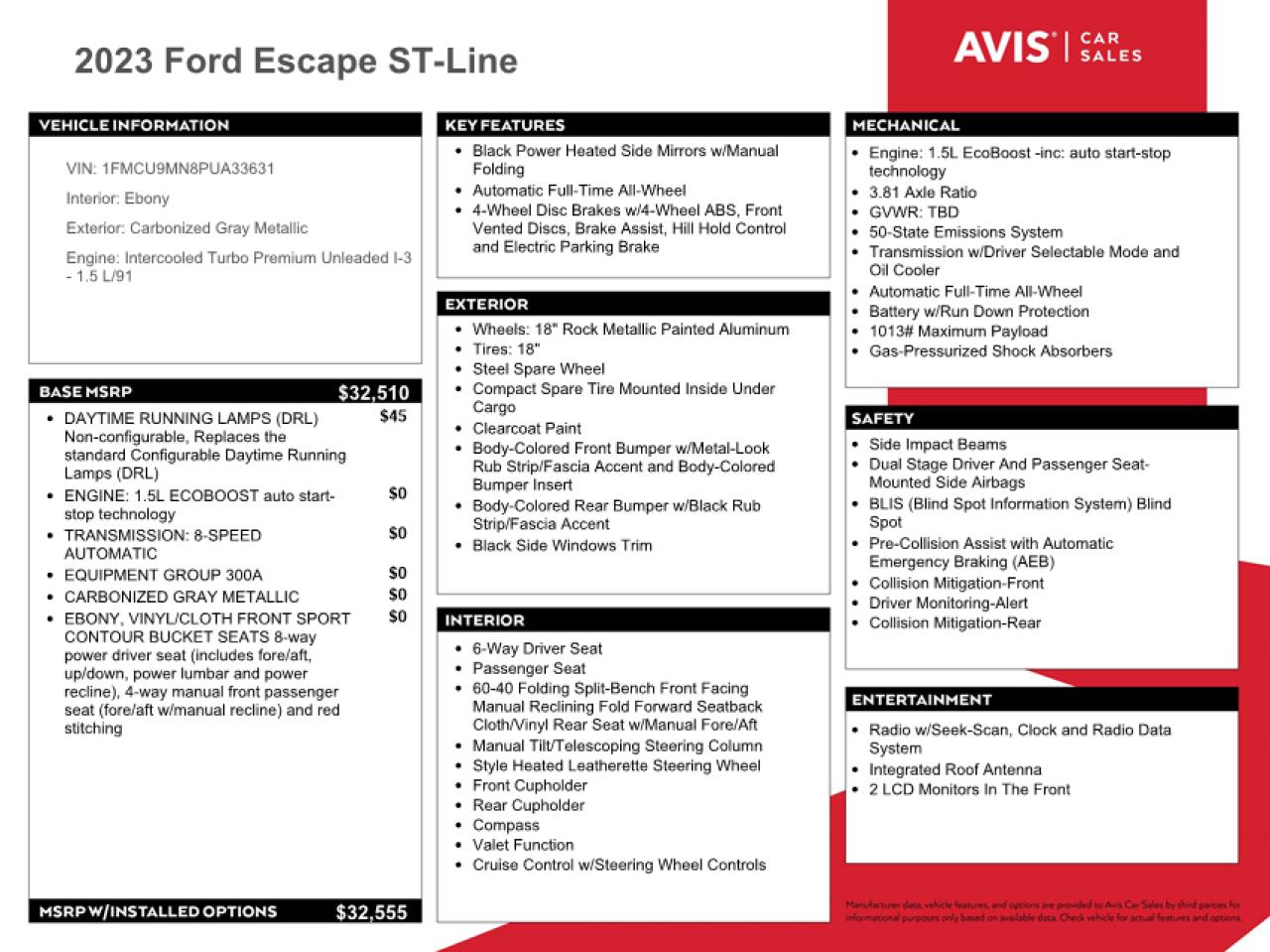 1FMCU9MN8PUA33631 2023 Ford Escape St Line