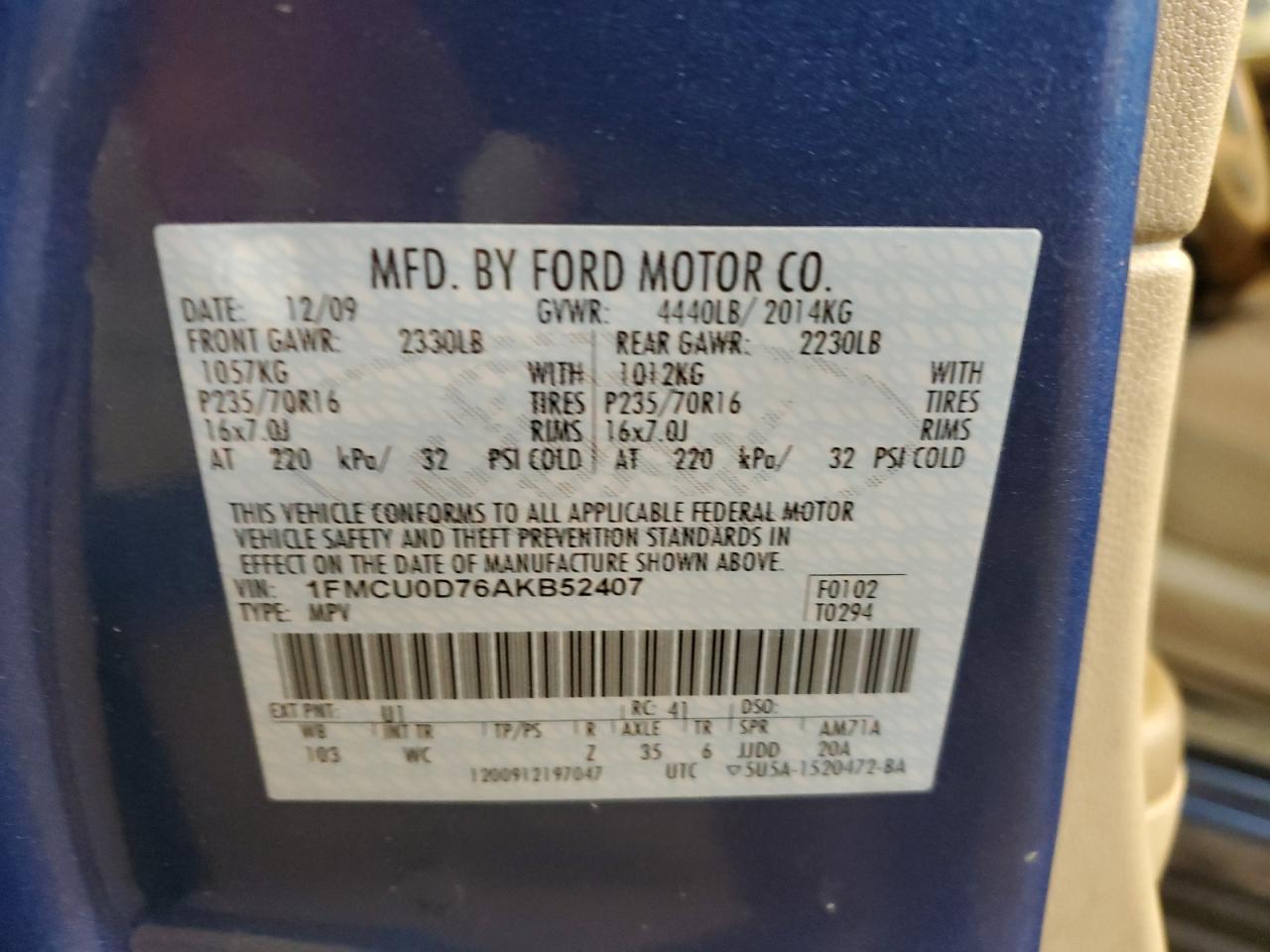 1FMCU0D76AKB52407 2010 Ford Escape Xlt