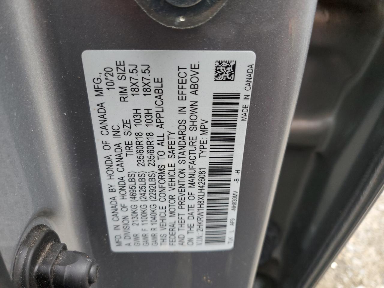 2HKRW1H8XLH426081 2020 Honda Cr-V Exl