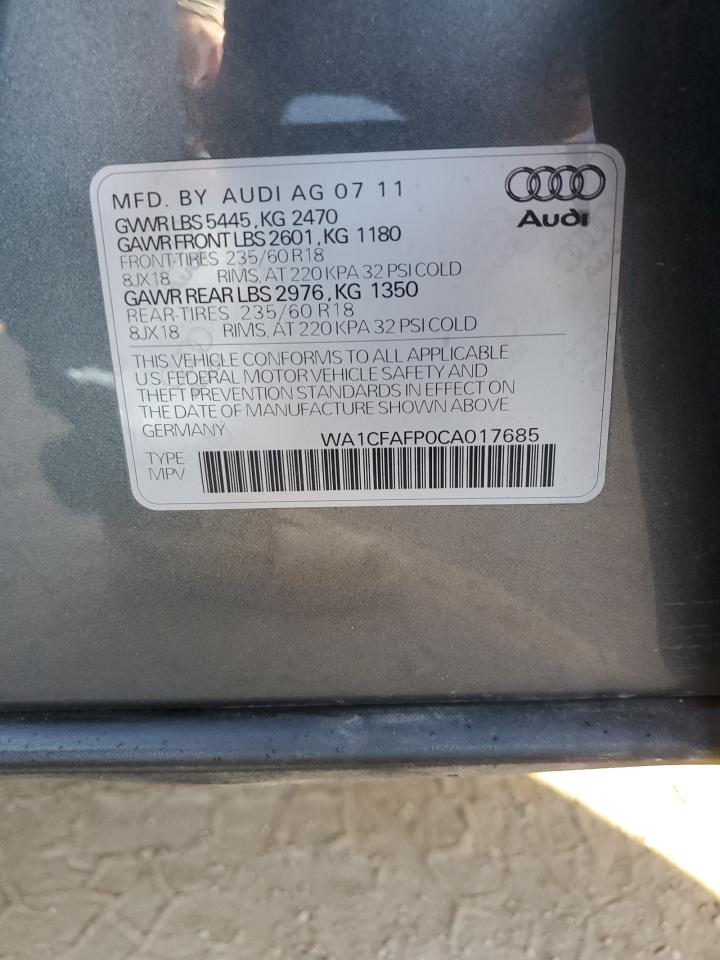 2012 Audi Q5 Premium VIN: WA1CFAFP0CA017685 Lot: 82855454