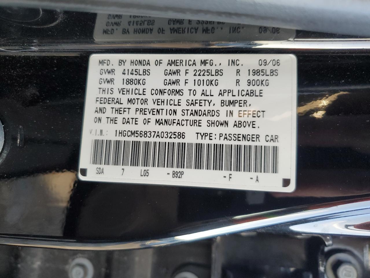 1HGCM56837A032586 2007 Honda Accord Ex