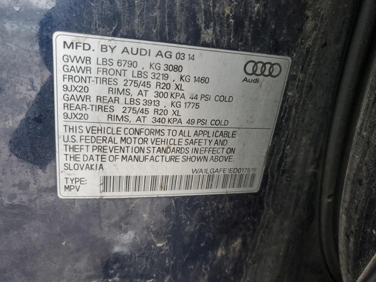 WA1LGAFE1ED017515 2014 Audi Q7 Premium Plus