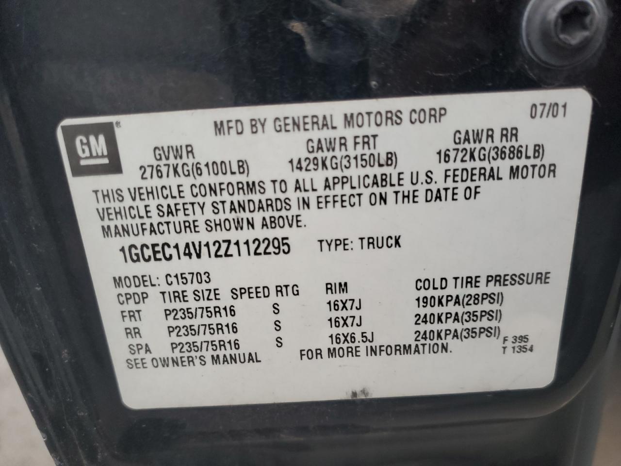 1GCEC14V12Z112295 2002 Chevrolet Silverado C1500