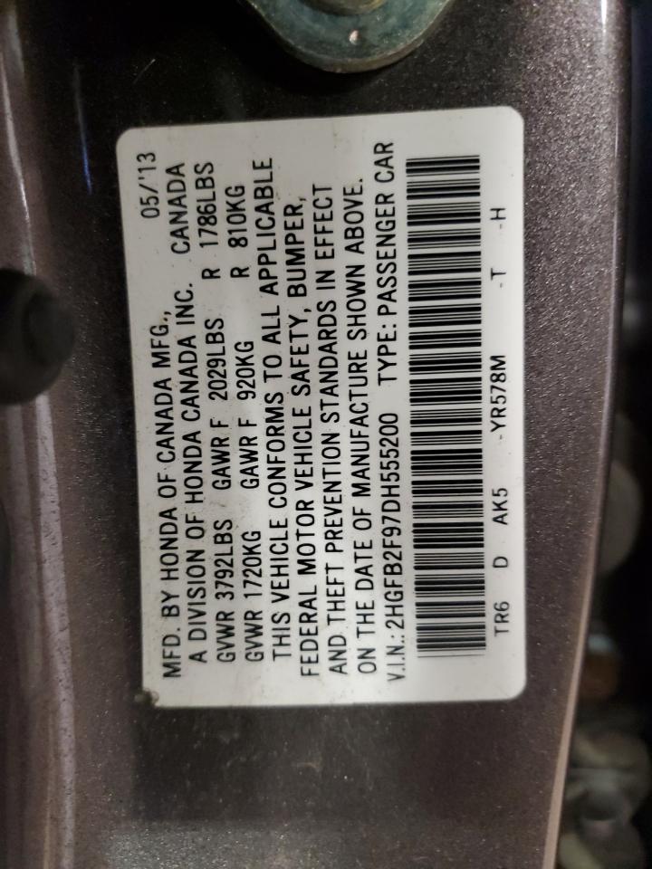 2HGFB2F97DH555200 2013 Honda Civic Exl