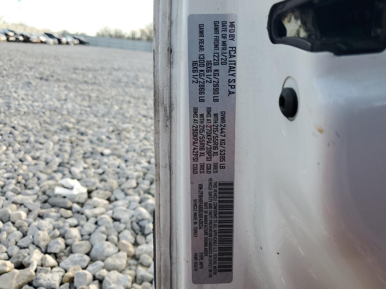 2020 Ram Promaster City VIN: ZFBHRFAB8L6R49134 Lot: 85071864