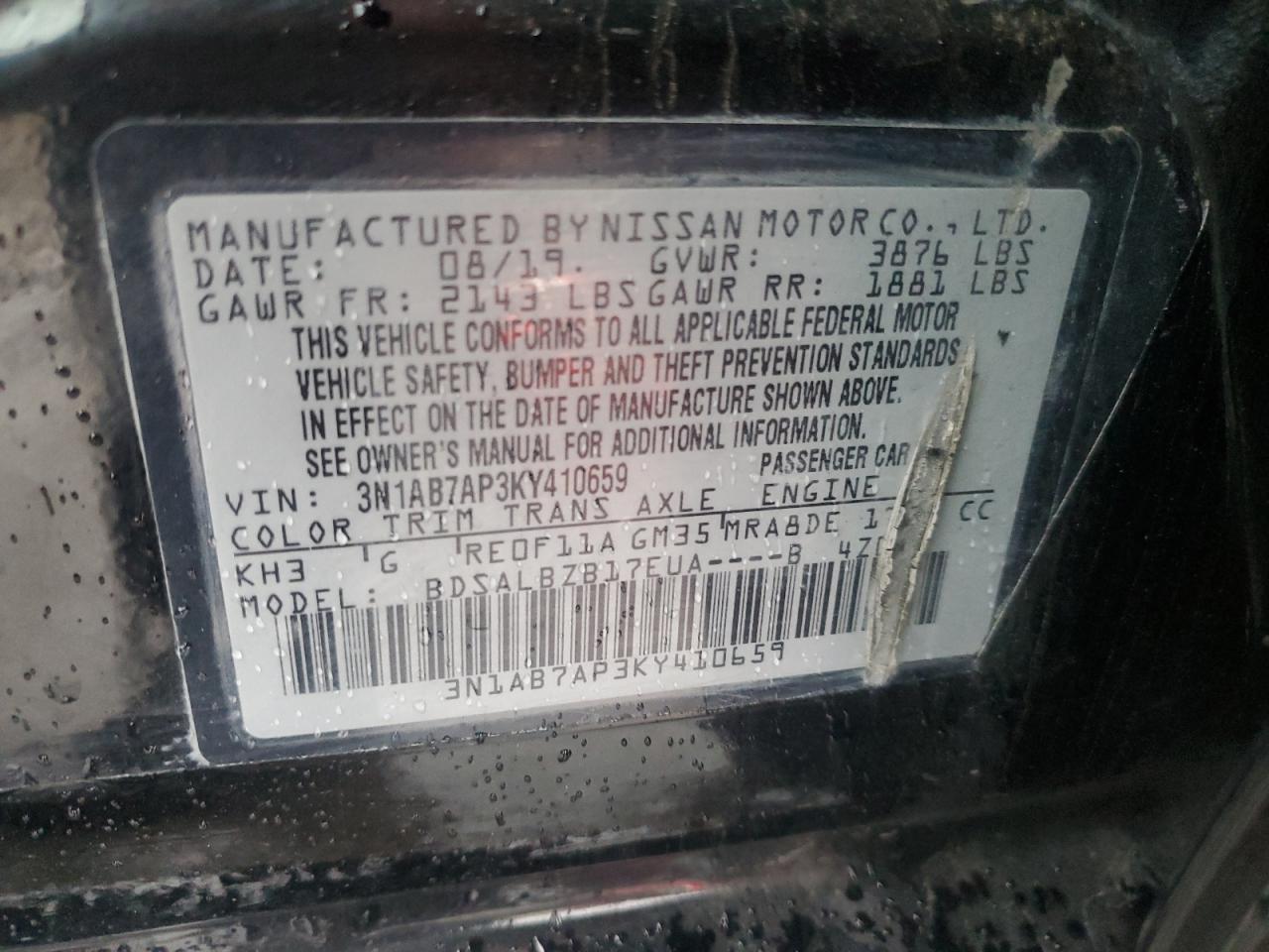 3N1AB7AP3KY410659 2019 Nissan Sentra S