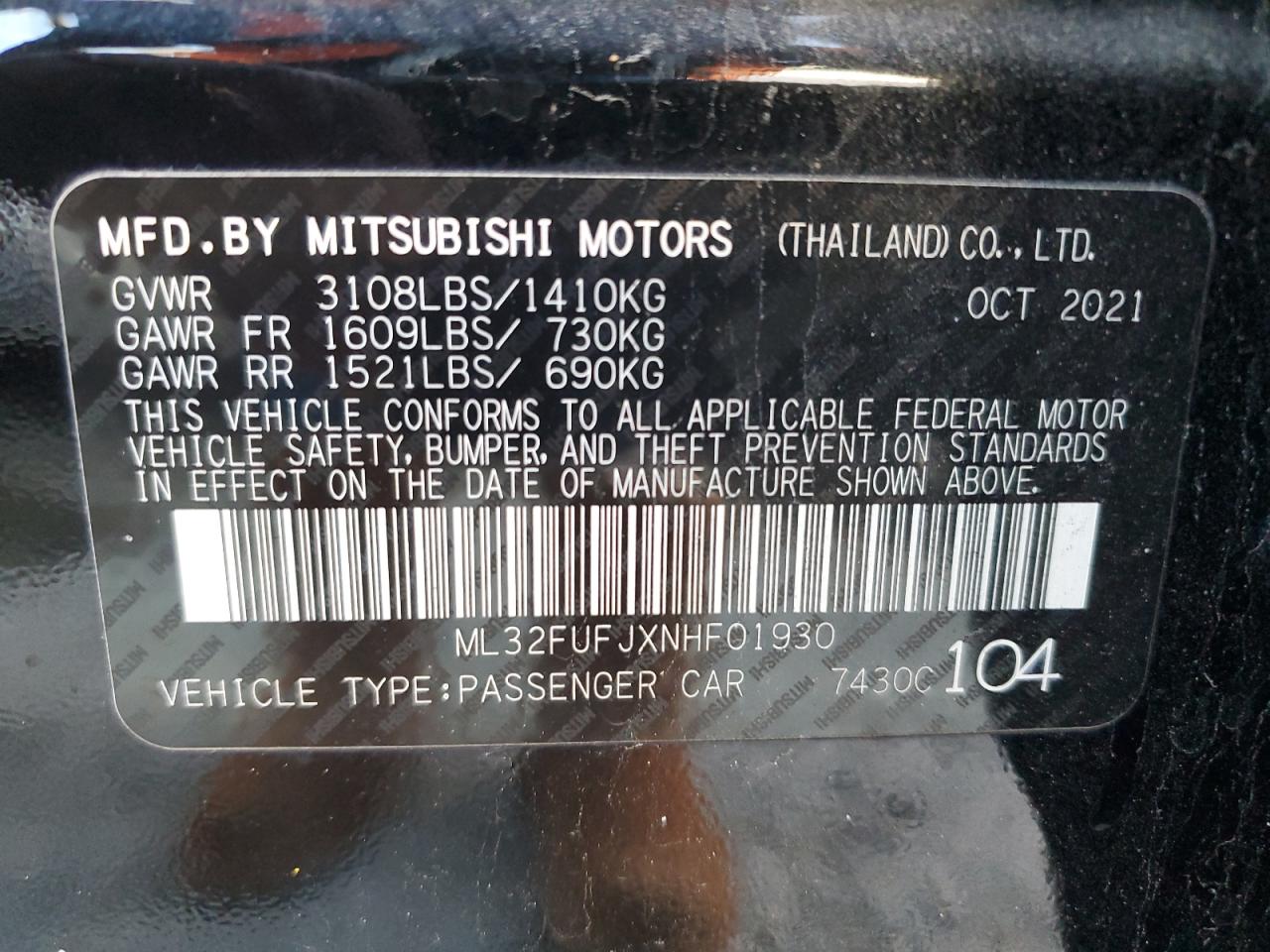 2022 Mitsubishi Mirage G4 Es VIN: ML32FUFJXNHF01930 Lot: 84335964