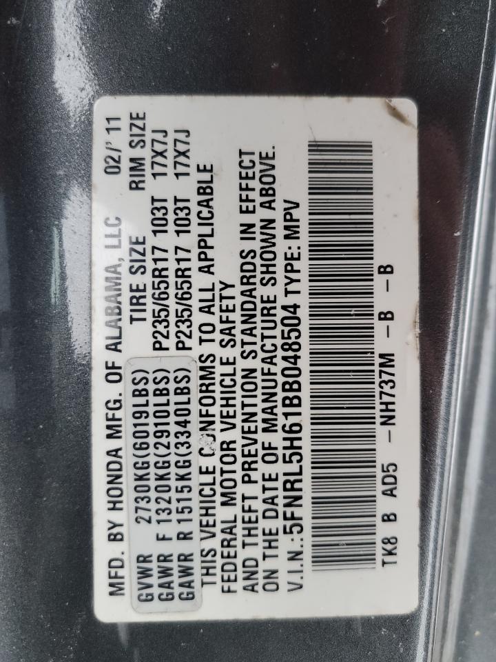 5FNRL5H61BB048504 2011 Honda Odyssey Exl