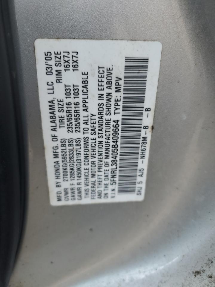 2005 Honda Odyssey Ex VIN: 5FNRL38405B409664 Lot: 84846754