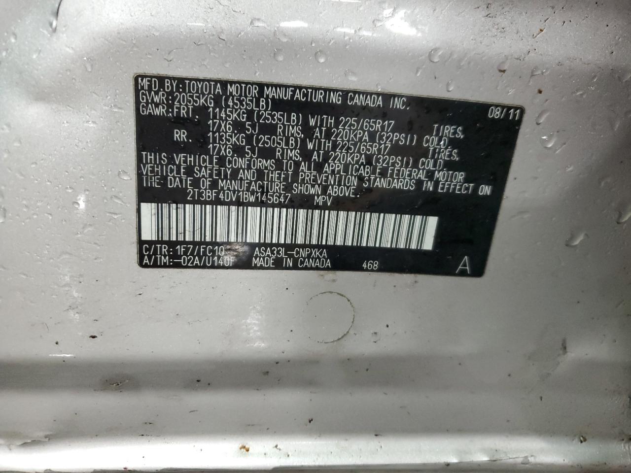 2T3BF4DV1BW145647 2011 Toyota Rav4