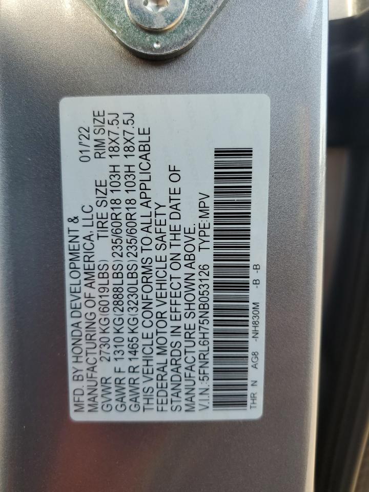 2022 Honda Odyssey Exl VIN: 5FNRL6H75NB053126 Lot: 85866794