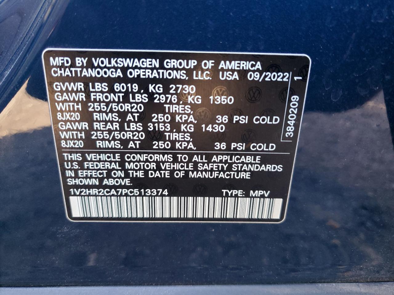 2023 Volkswagen Atlas Se VIN: 1V2HR2CA7PC513374 Lot: 86327534