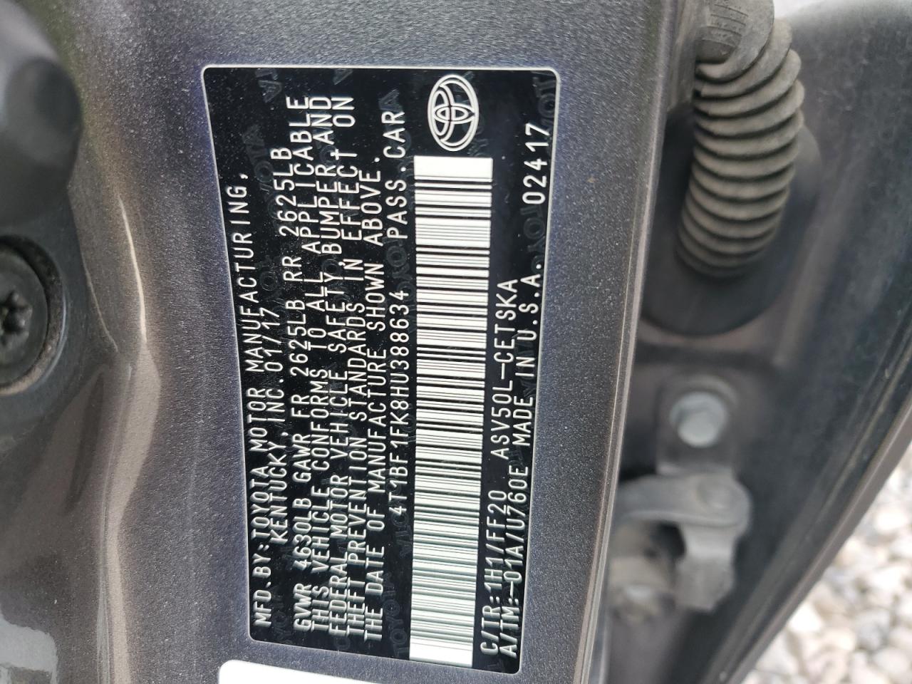 4T1BF1FK8HU388634 2017 Toyota Camry Le