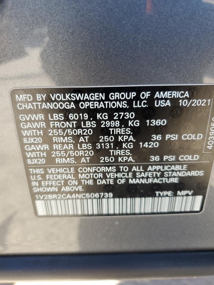 2022 Volkswagen Atlas Sel VIN: 1V2BR2CA4NC506739 Lot: 85891164