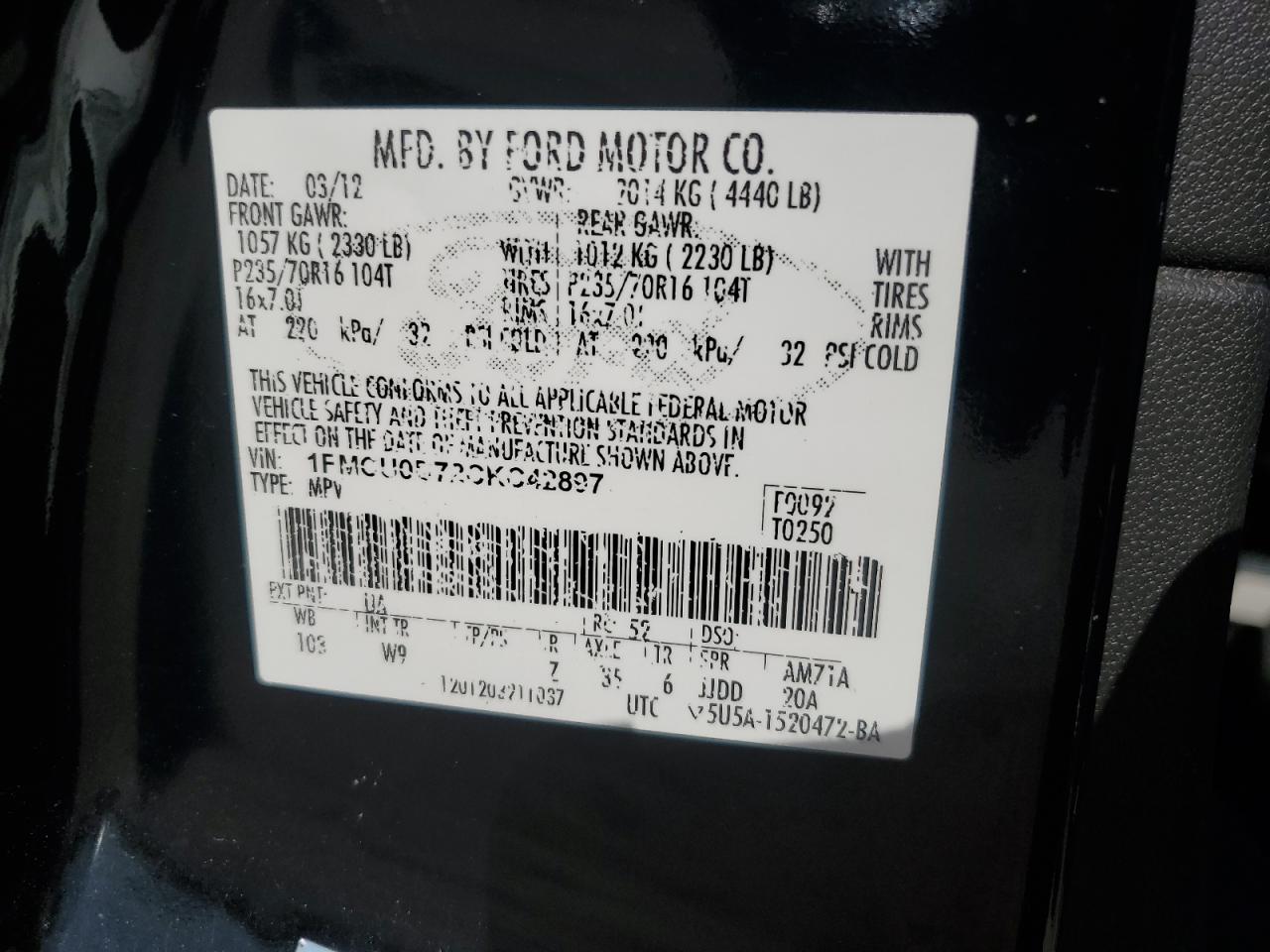 1FMCU0D72CKC42897 2012 Ford Escape Xlt