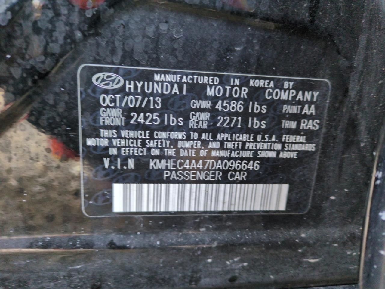 KMHEC4A47DA096646 2013 Hyundai Sonata Hybrid