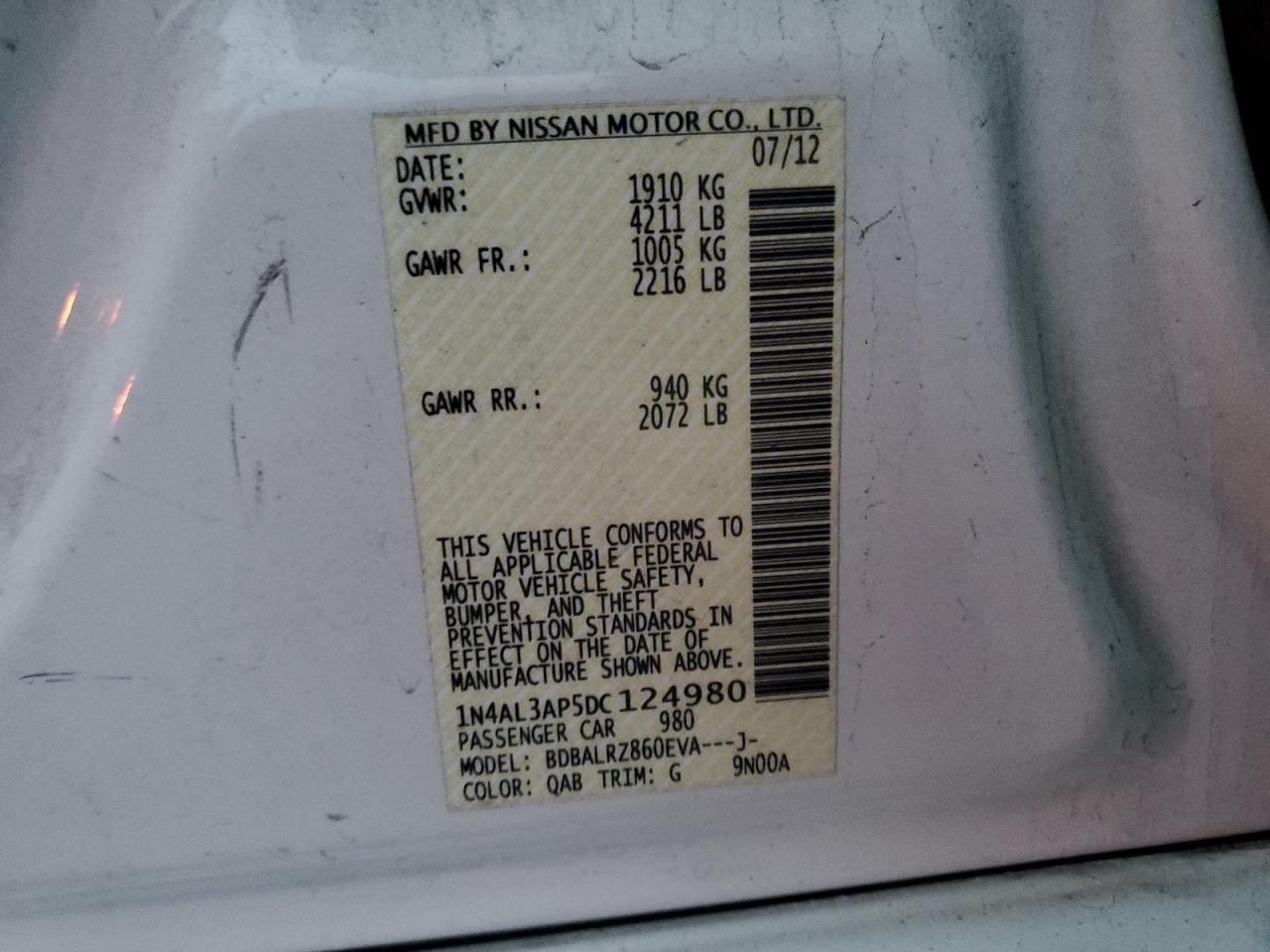 1N4AL3AP5DC124980 2013 Nissan Altima 2.5