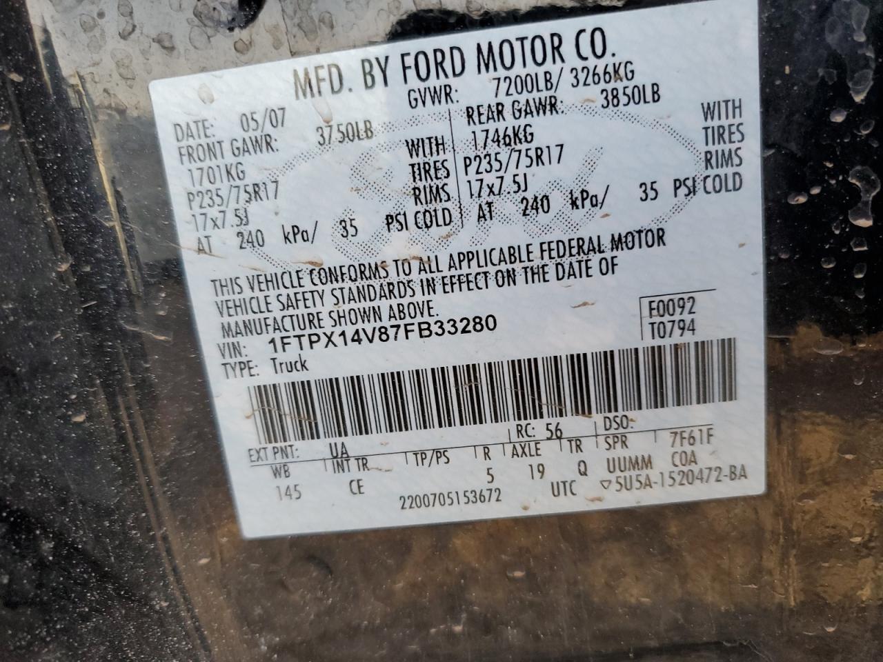 1FTPX14V87FB33280 2007 Ford F150